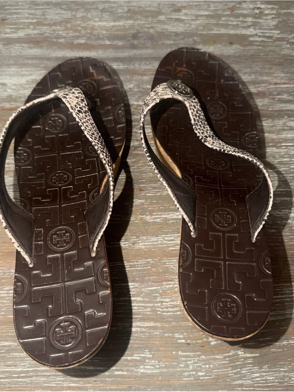Tory Burch Suzy Cork Snake Print Thong Wedge Heels Sandals Shoes Women's 9